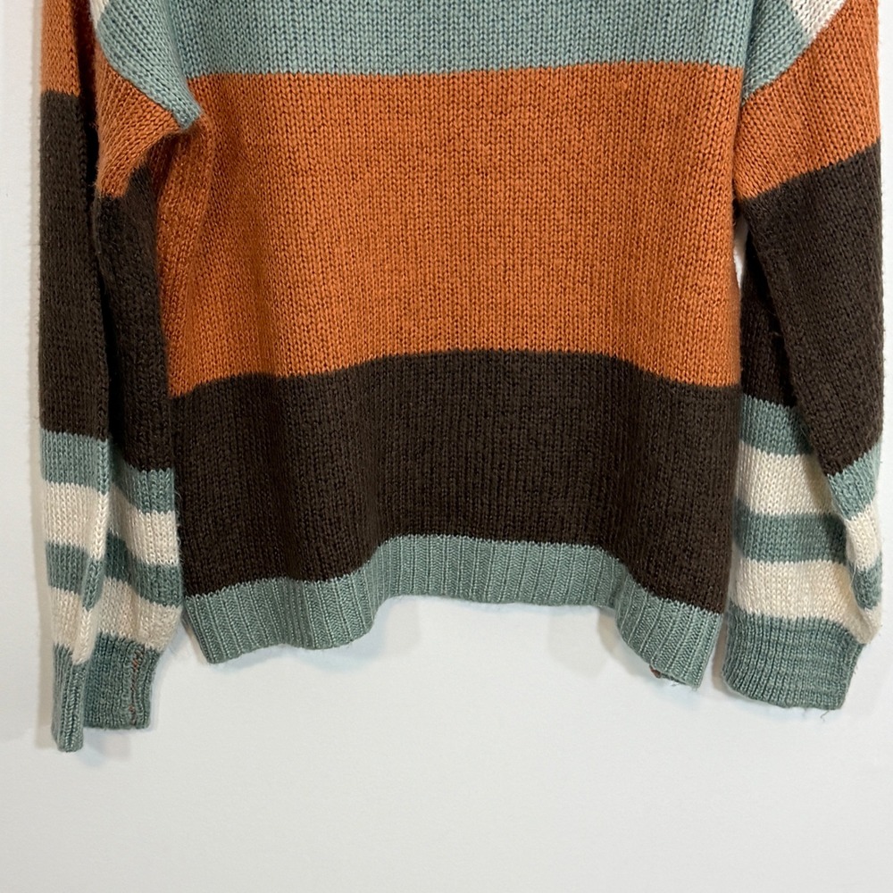 Becaal Womens Striped Sweater M Orange Boho Earthy Casual Knit Crewneck - Picture 7 of 12
